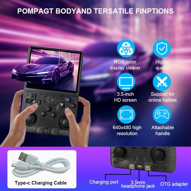 R36S Handheld Game Console, 3.5" Portable Video Gaming Player with Built in 3000+ Games, 