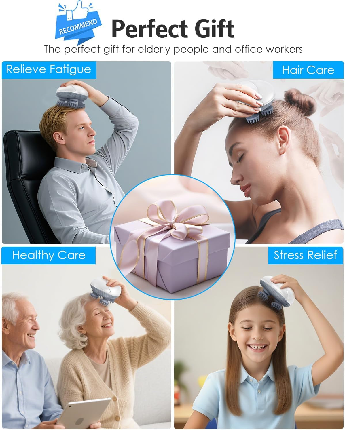 Upgraded Electric Scalp Massager, Portable Head Massager with Kneading 96 Massage Nodes,