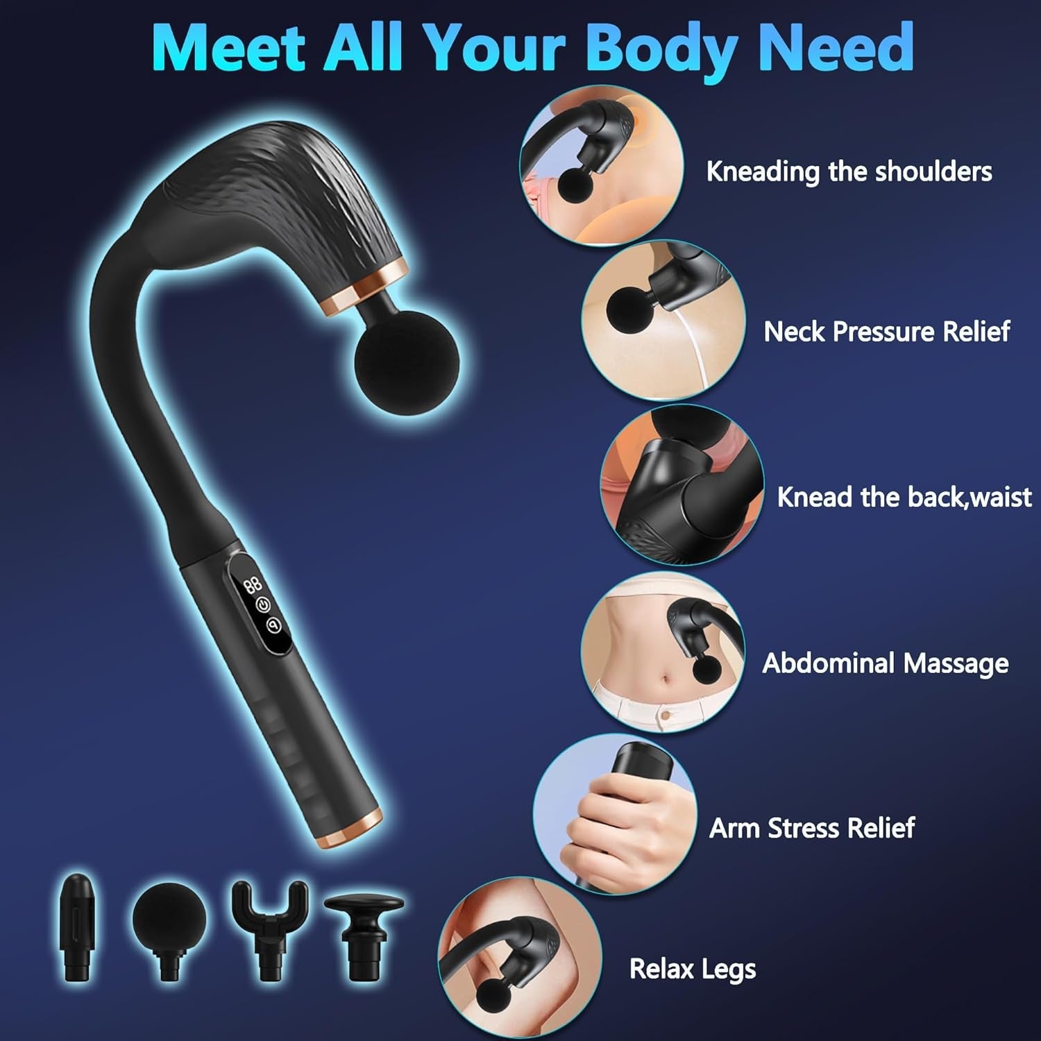 Massage Gun with Upgraded Extension Handle, Back Massager for Pain Relief Deep Tissue, 