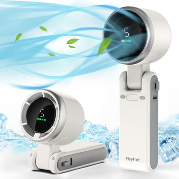 Portable Handheld Turbo Fan, 5 Gear Wind, Battery Operated,  Travel, Beach (White)