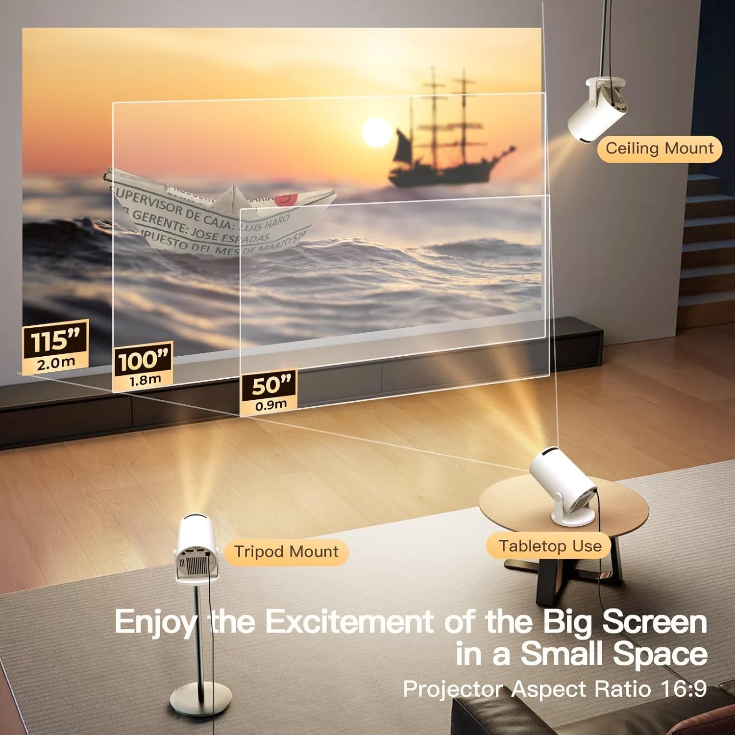 Built-In Apps & 2025 Upgraded Smart Projector with Wi-Fi 6 & Bluetooth 5.4, 1080P 4K Support Full HD