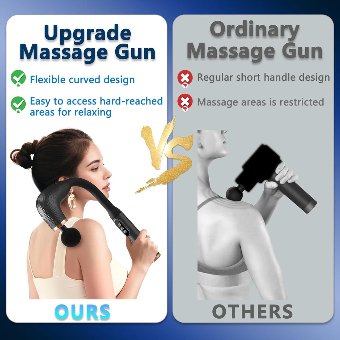 Massage Gun with Upgraded Extension Handle, Back Massager for Pain Relief Deep Tissue, 
