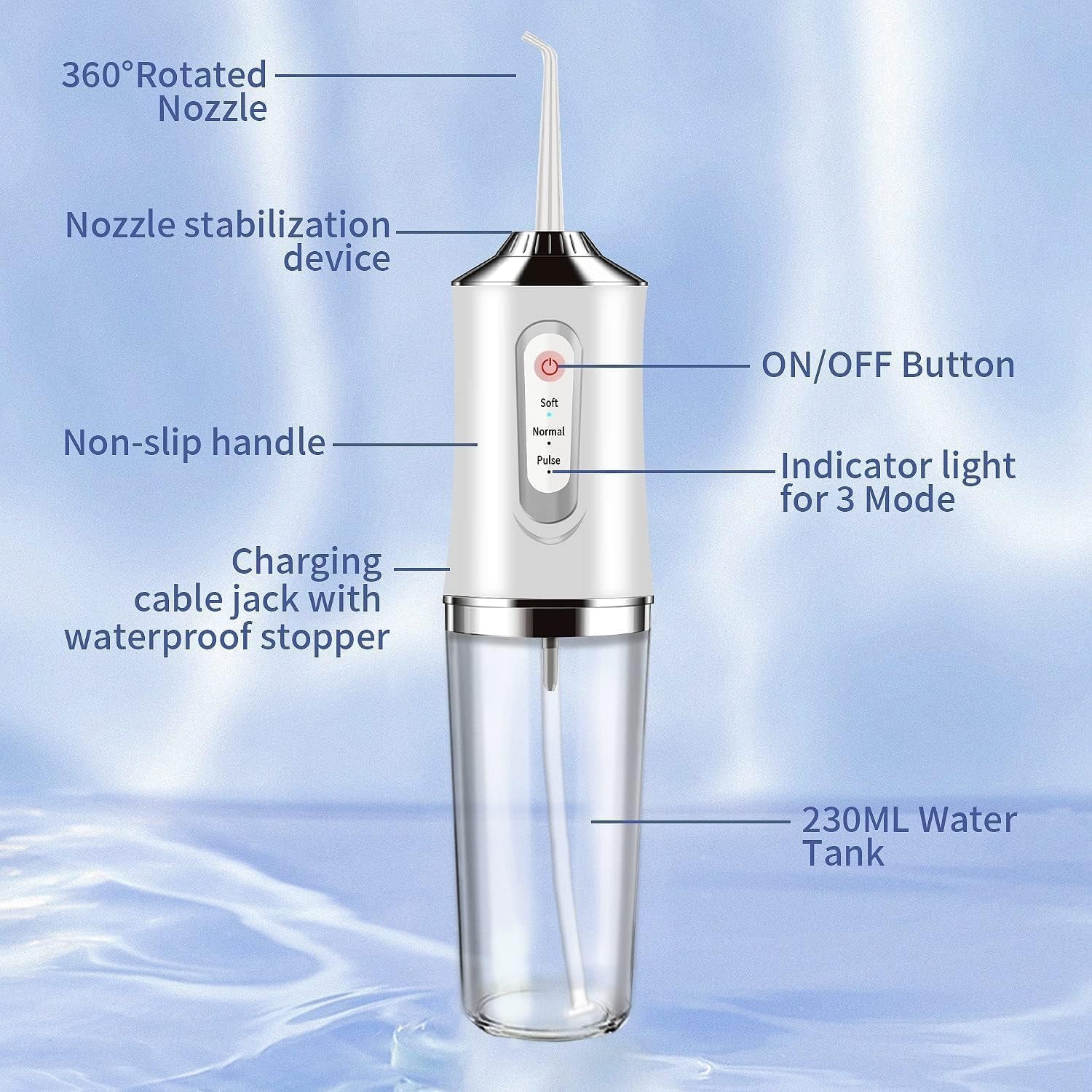 Water-Flosser-Cordless-Teeth-Cleaner Water Dental Flosser with 3 Modes 4 Jets Rechargeable 