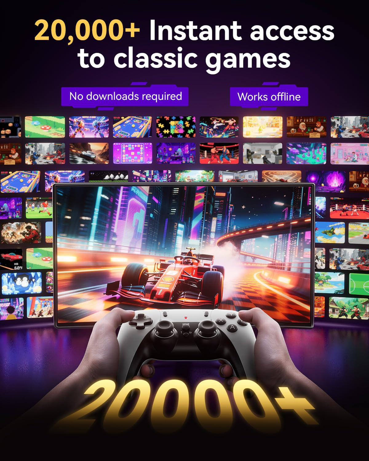 Retro Gaming Console, 20,000+ Retro Game Stick, 23 Emulators, 4K HD TV Game Stick with 2 Wireless Controllers