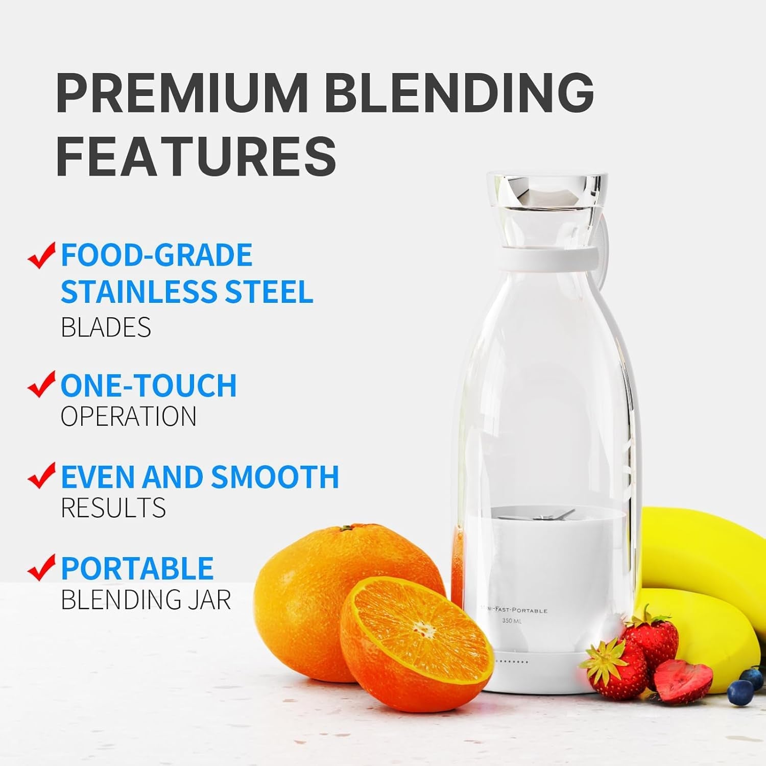 Portable Blender for Shakes and Smoothies with 11.83 Oz Travel Cup and Lid,