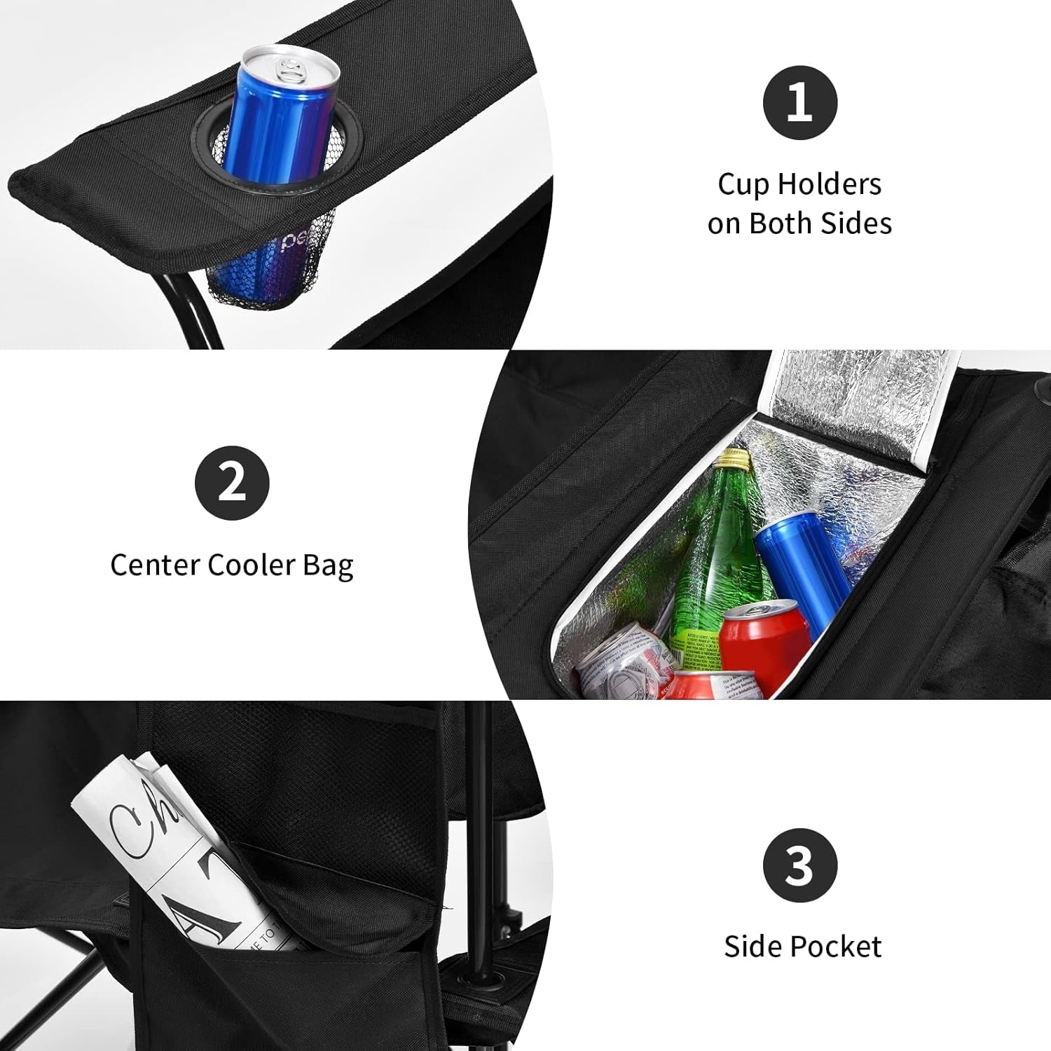 Double Camping Chair with Umbrella, Folding Loveseat Chairs W/Canopy Shade, Carrying Bag