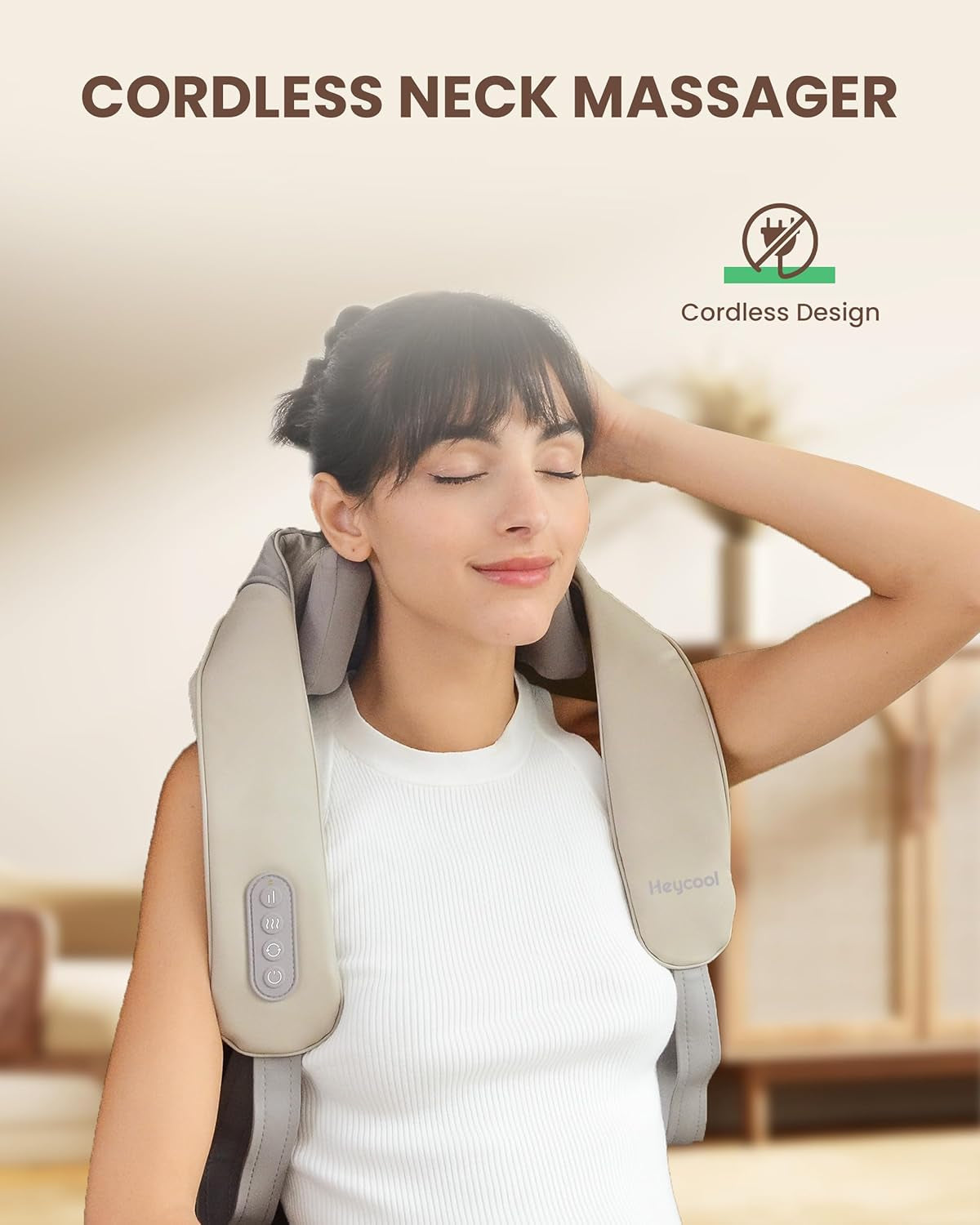 Rechargeable Cordless Neck Massager with Heat, 4D Deep Kneading Neck Shoulder Massager for Pain, 
