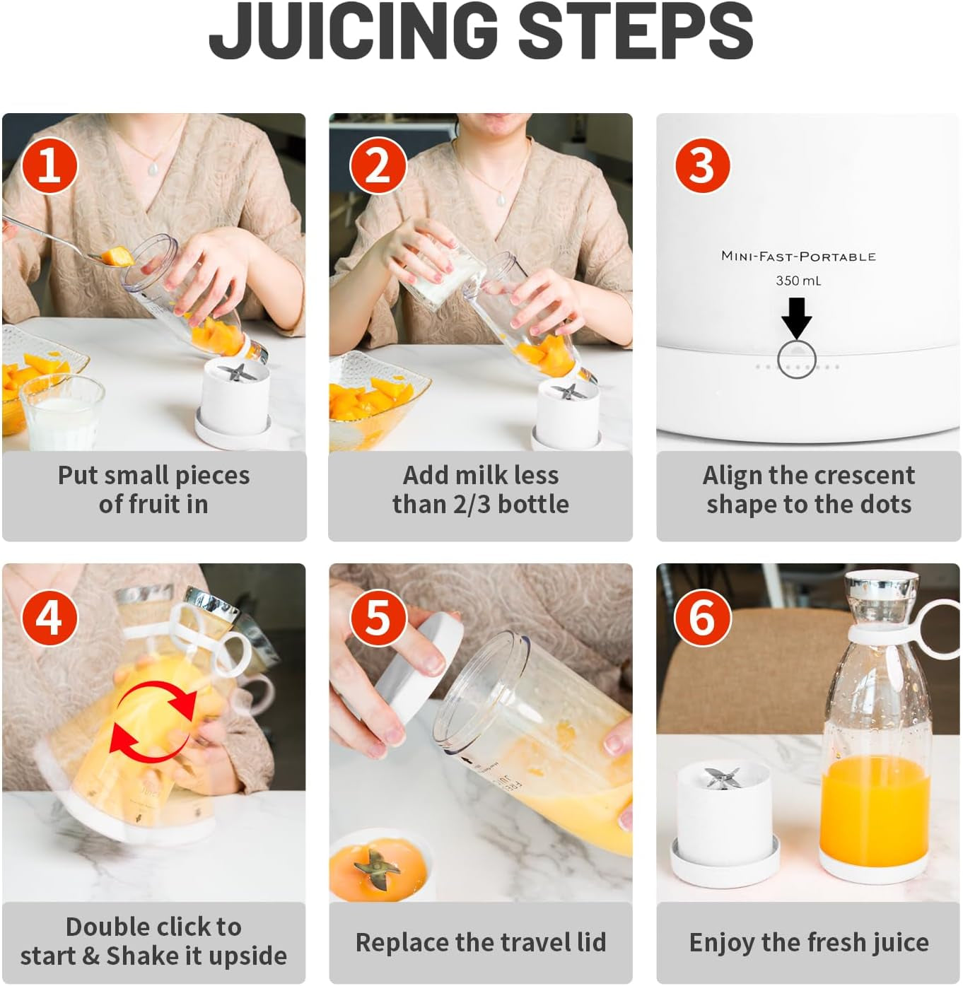 Portable Blender for Shakes and Smoothies with 11.83 Oz Travel Cup and Lid,