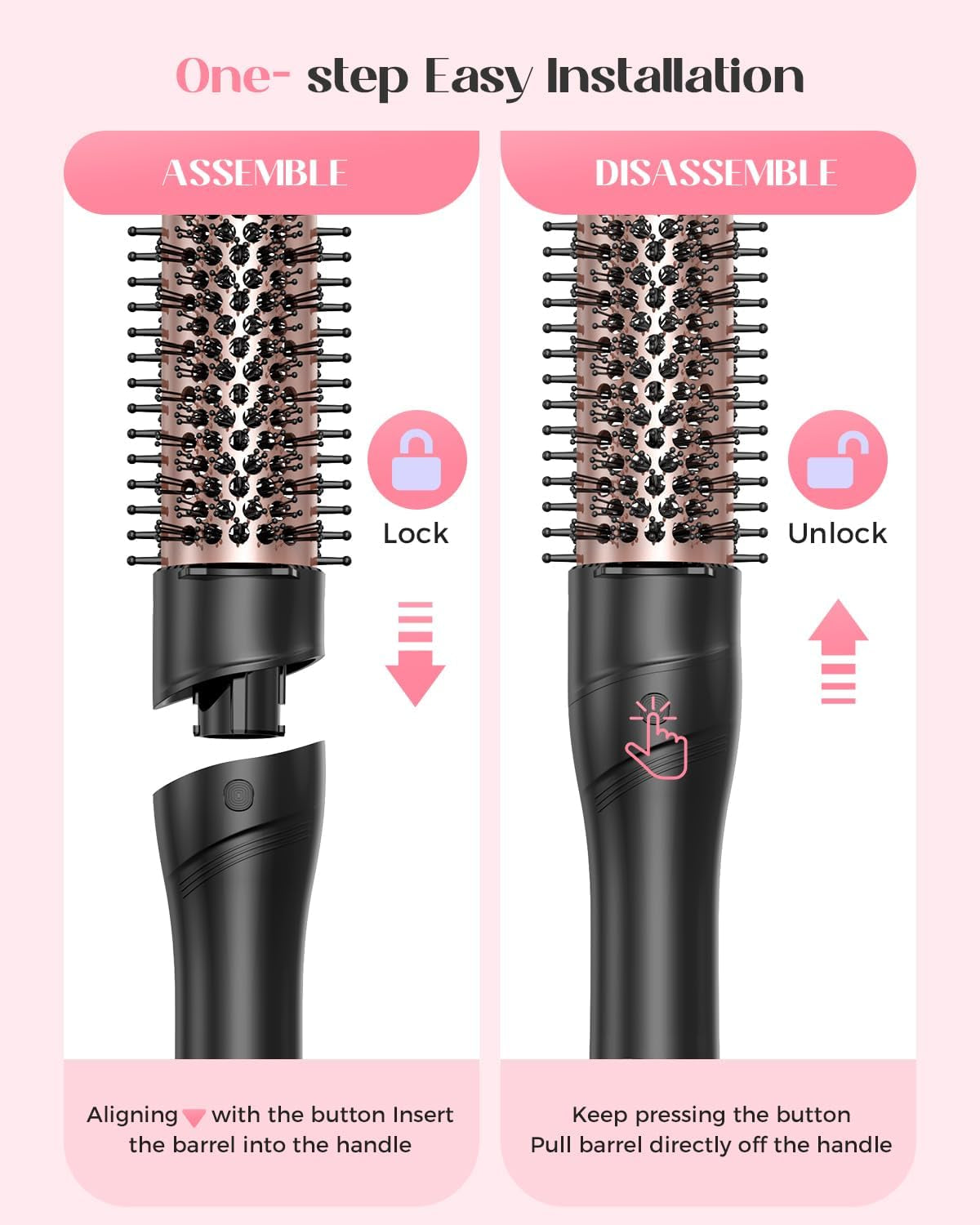 5 in 1 Curling Iron with Thermal Brush and 4 Interchangeable Ceramic Barrels(1/2 to 1 1/2 Inch),Gifts for Women