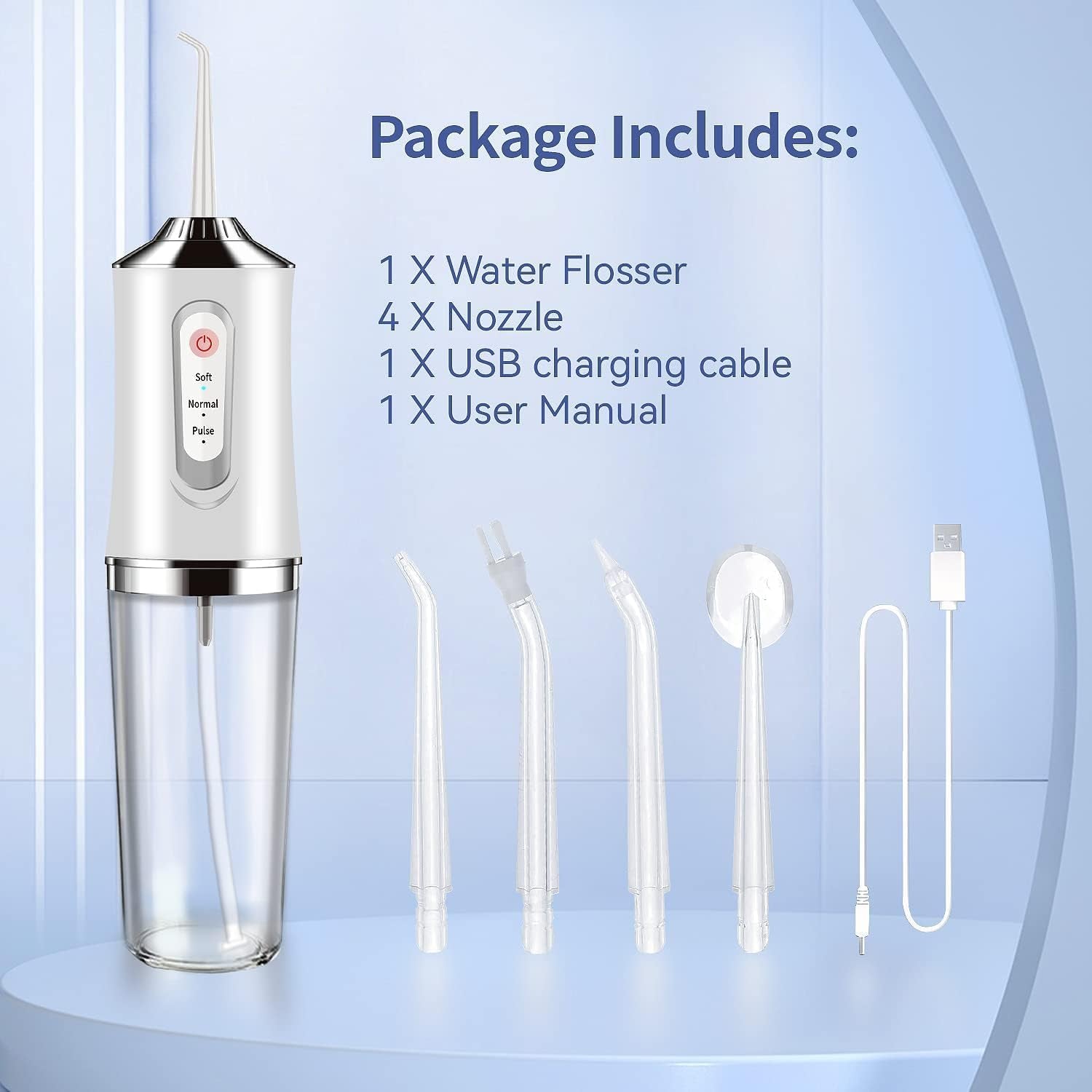 Water-Flosser-Cordless-Teeth-Cleaner Water Dental Flosser with 3 Modes 4 Jets Rechargeable 
