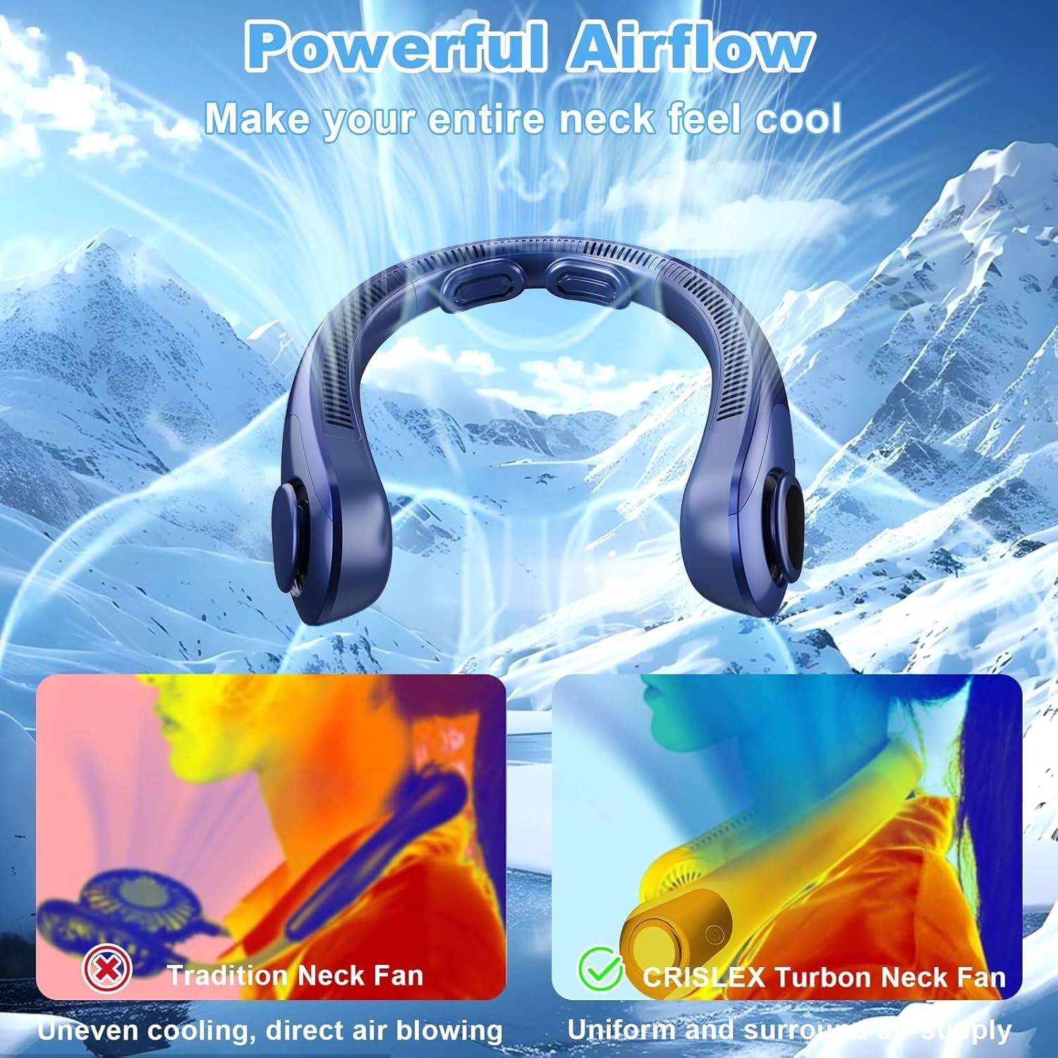 Portable Neck Fan That Blow Cold Air, LED Display, Rechargeable Hands-Free Wearable Cooling Personal Fan
