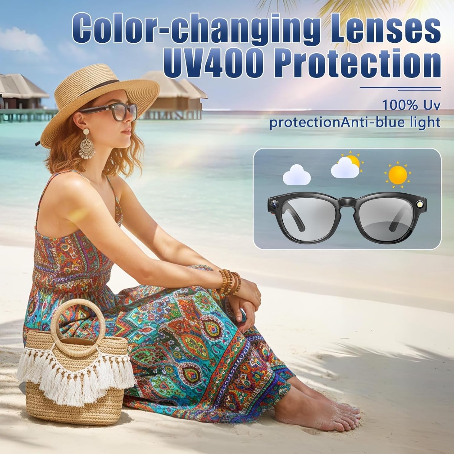 AI Smart Glasses with Camera 2000W AI Real-Time Translation, Bluetooth Audio – Smart Glasses with Camera, ( M01 Pro)