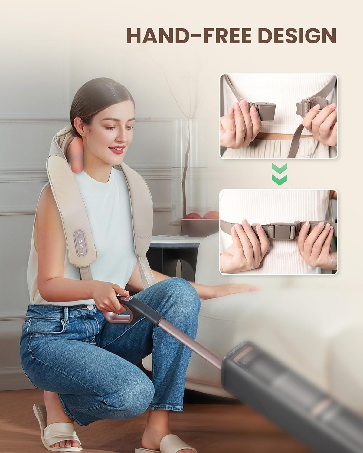 Rechargeable Cordless Neck Massager with Heat, 4D Deep Kneading Neck Shoulder Massager for Pain, 