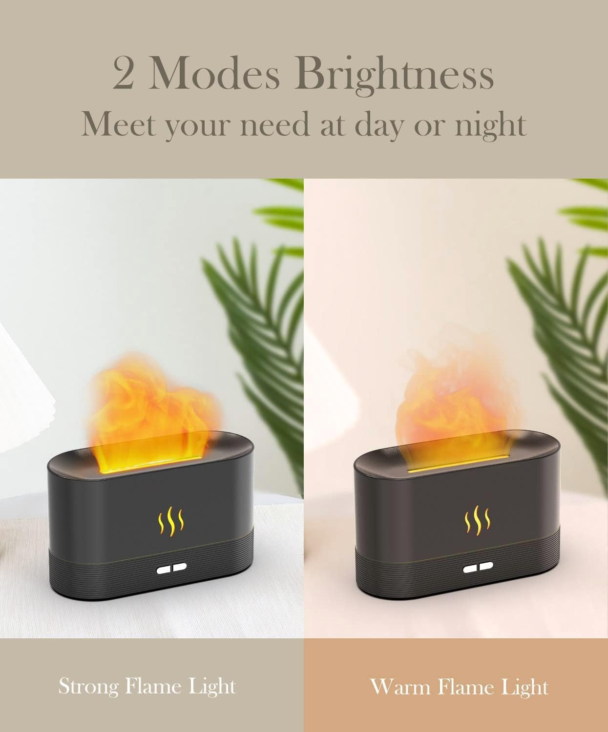 Essential Oil Diffuser Humidifer with Flame Light Effect, Humidifiers for Bedroom with 2 Brightness, 