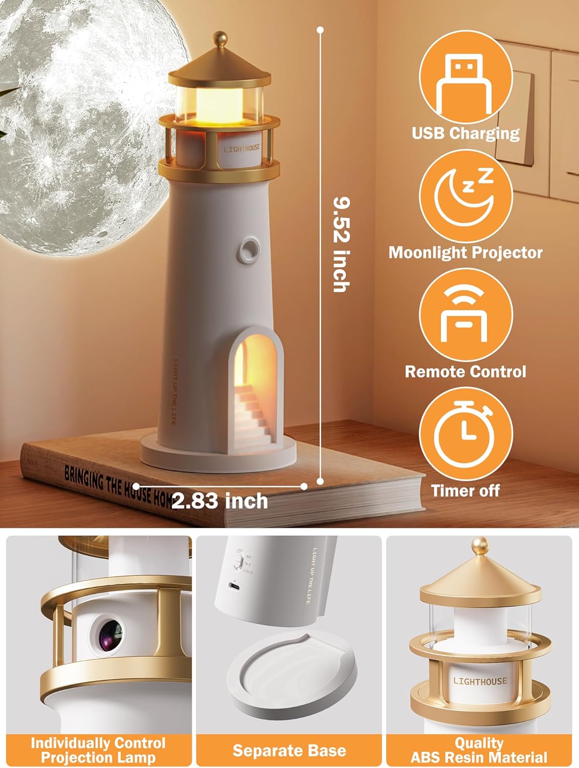 Rechargeable Lighthouse Table Lamp Decor Night Light for Kids, Christmas Birthday Gifts for Kids Boys Girl
