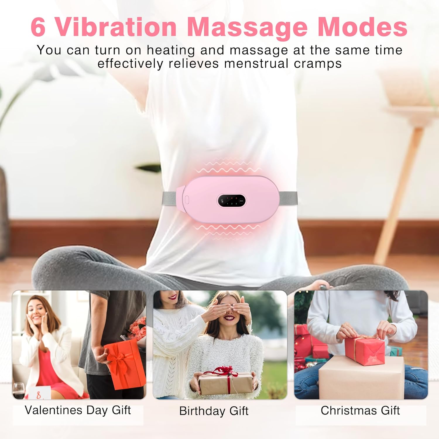 Portable Period Cramp Relief Massager, Cordless Heating Pad with 6 Heat Levels  (Pink)