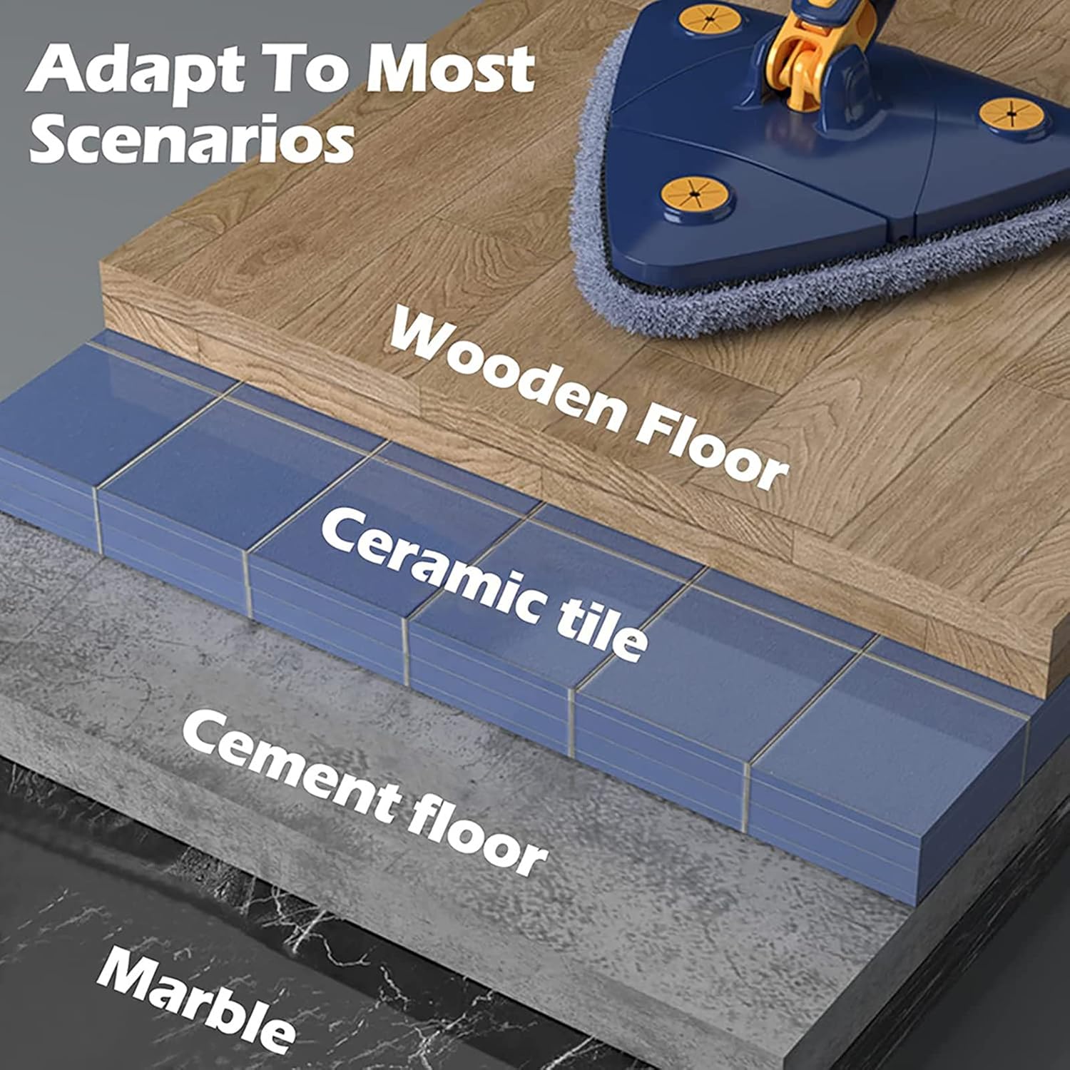 🧹 360° Rotatable Triangle Mop – Adjustable, Multifunctional Self-Wringing Floor Cleaning Tool