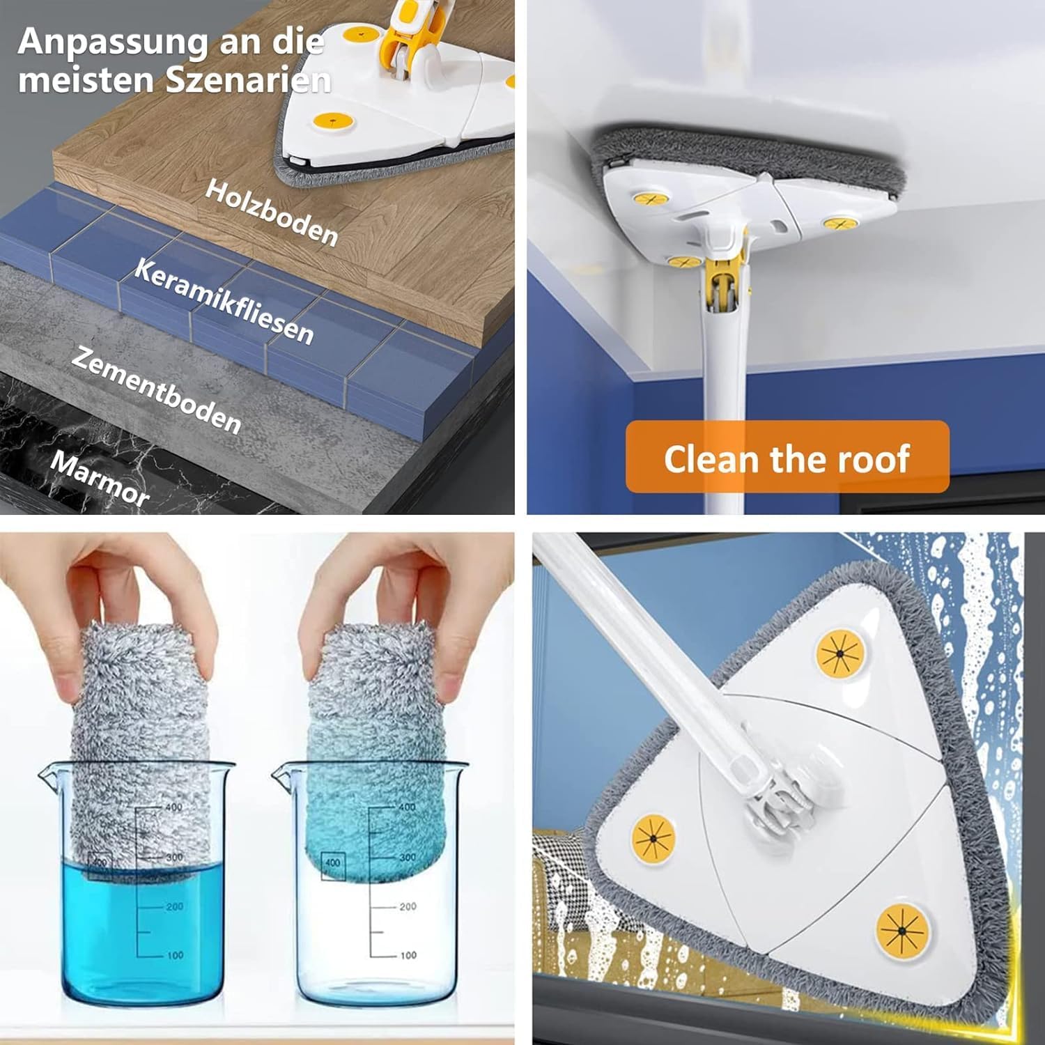 🧹 360° Rotatable Triangle Mop – Adjustable, Multifunctional Self-Wringing Floor Cleaning Tool