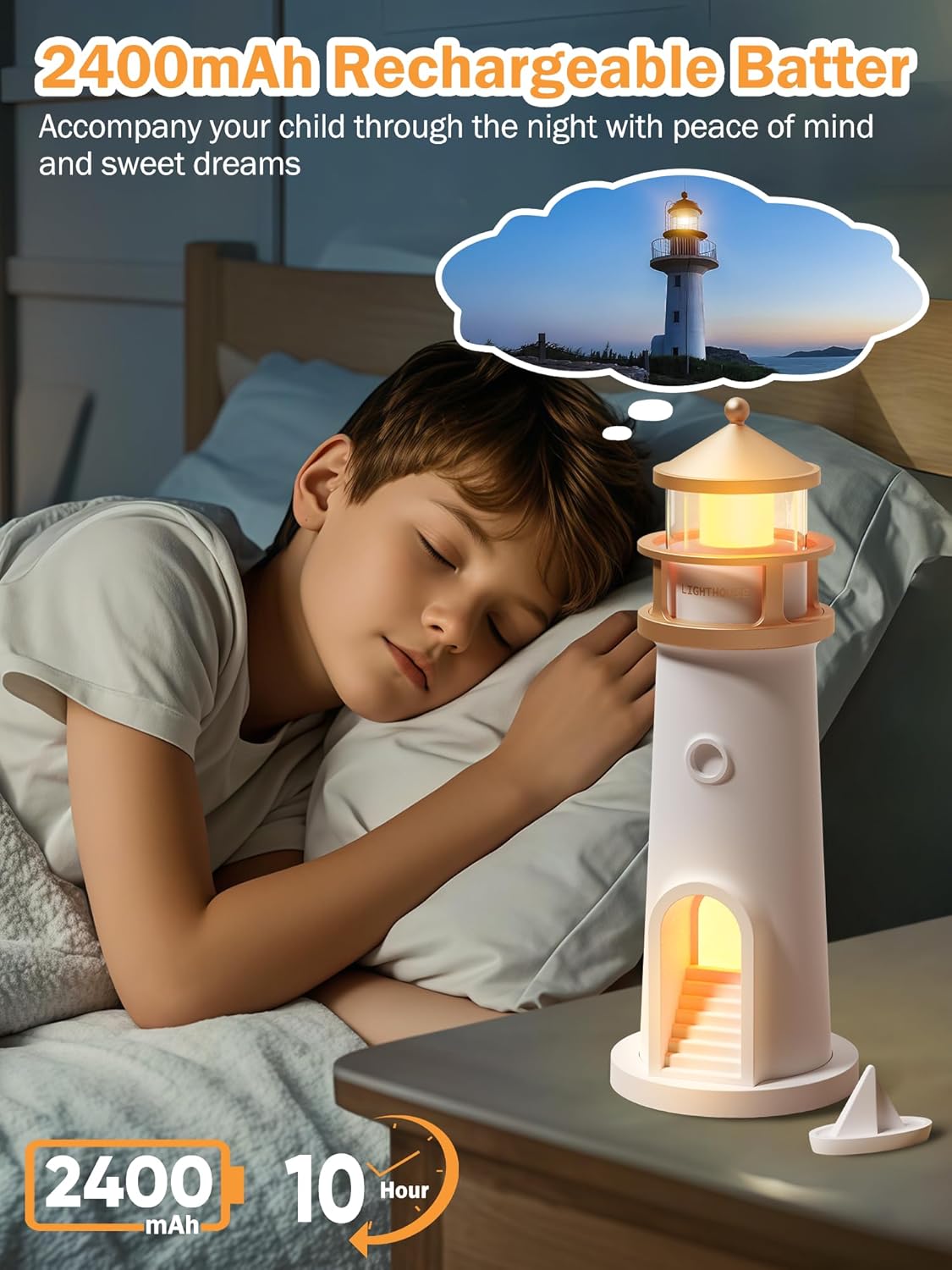 Rechargeable Lighthouse Table Lamp Decor Night Light for Kids, Christmas Birthday Gifts for Kids Boys Girl