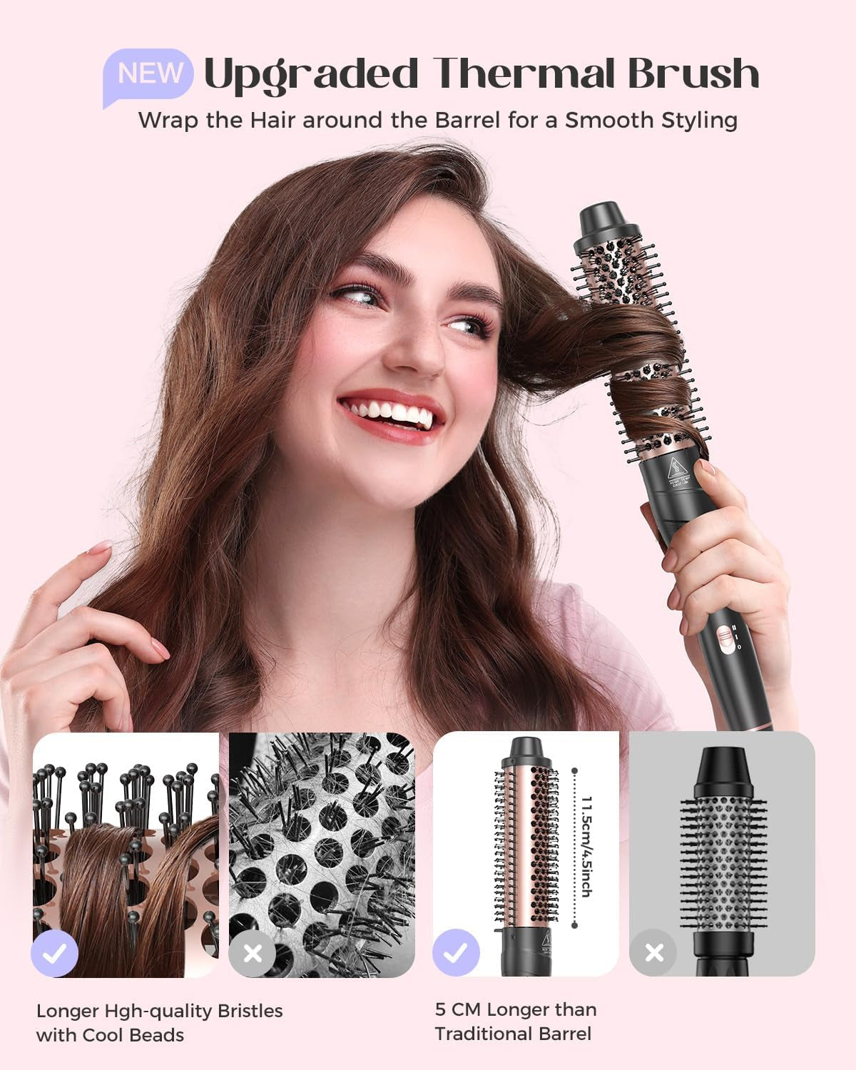 5 in 1 Curling Iron with Thermal Brush and 4 Interchangeable Ceramic Barrels(1/2 to 1 1/2 Inch),Gifts for Women