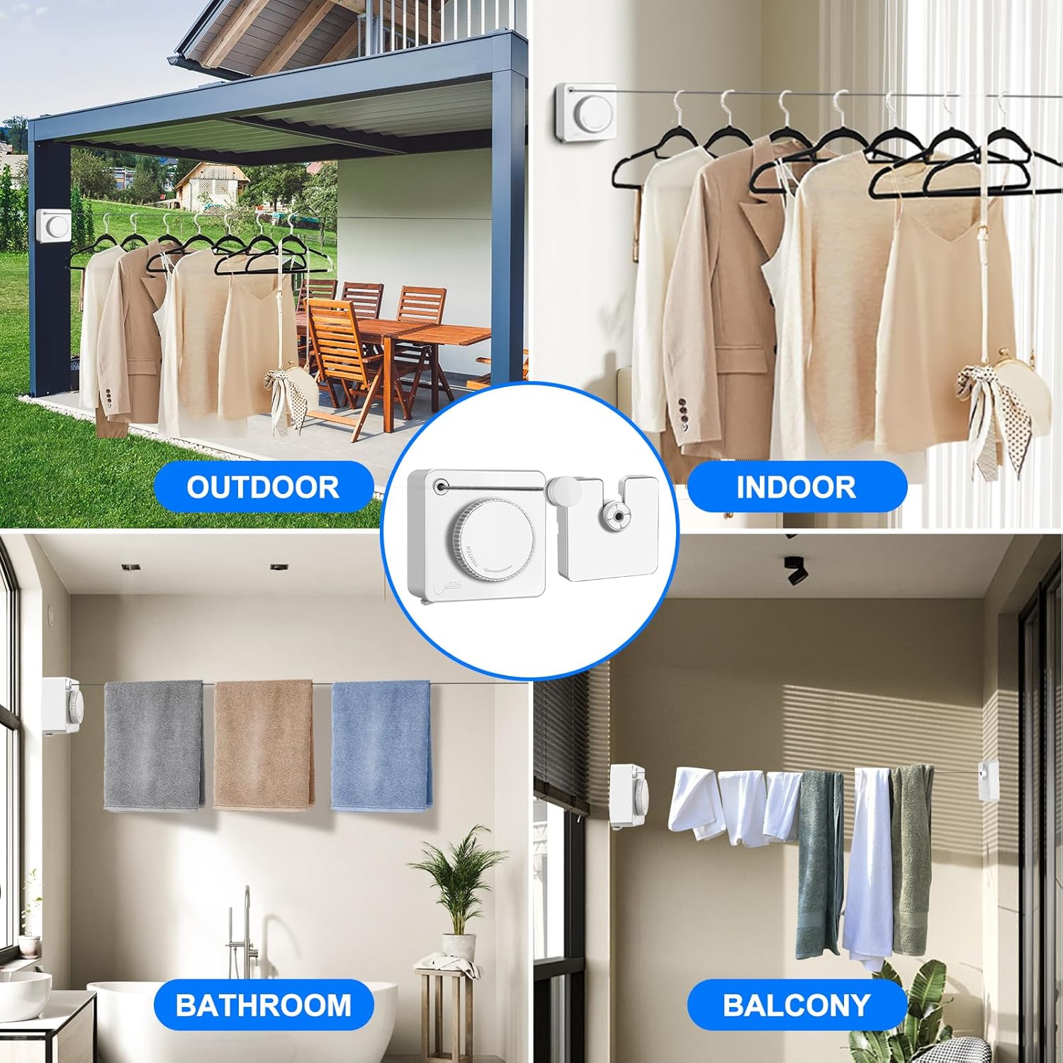 Stainless Steel Wire Laundry Line  15.7Ft Retractable Clothesline Indoor & outdoor,