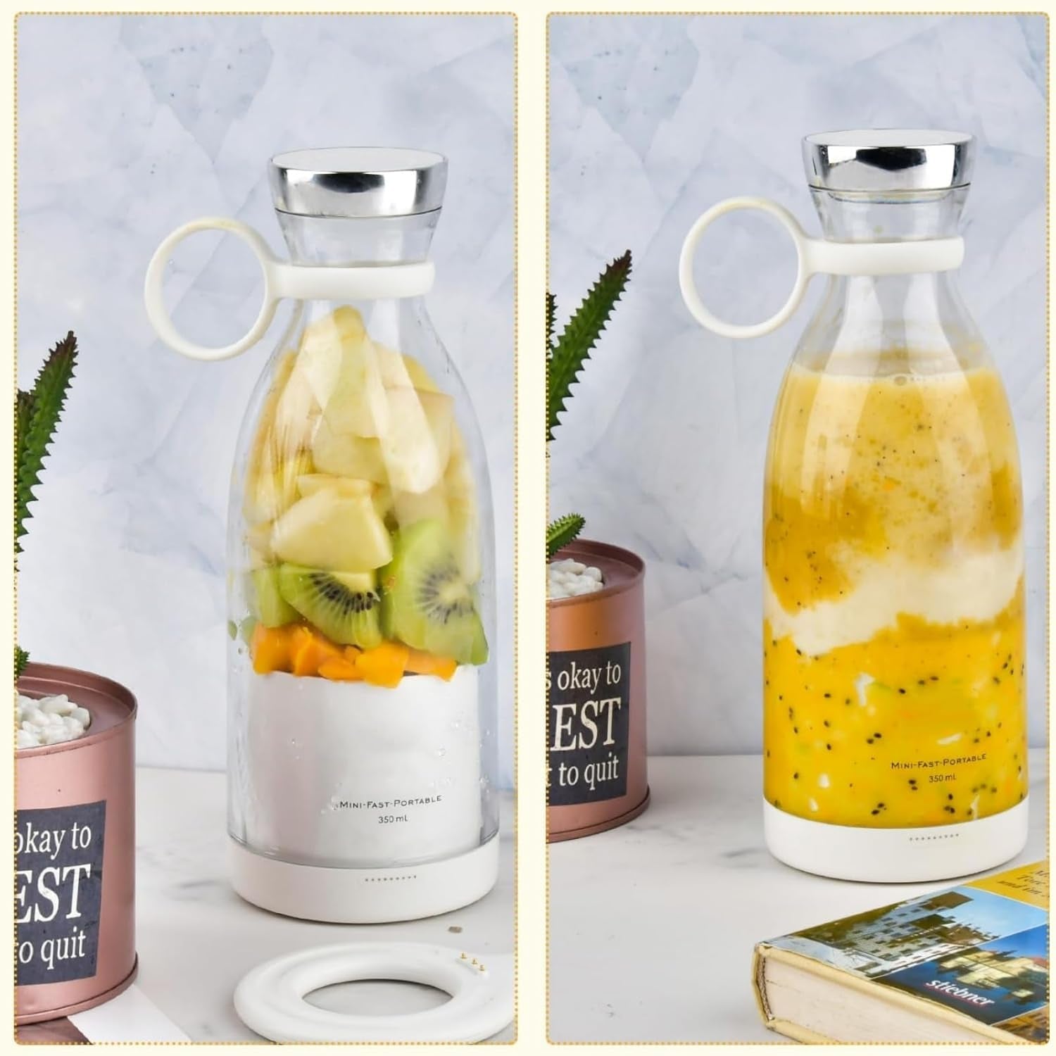 Portable Blender for Shakes and Smoothies with 11.83 Oz Travel Cup and Lid,