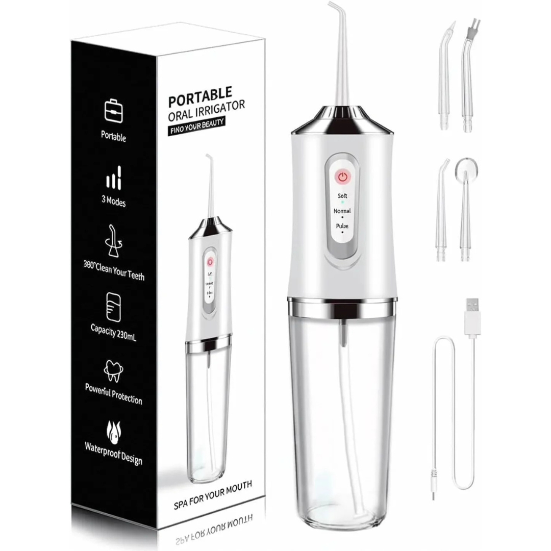 💧 Cordless Water Dental Flosser – 3 Modes, 4 Jet Tips & 230ML Tank