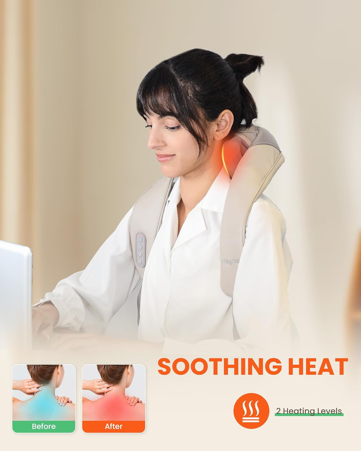 Rechargeable Cordless Neck Massager with Heat, 4D Deep Kneading Neck Shoulder Massager for Pain, 