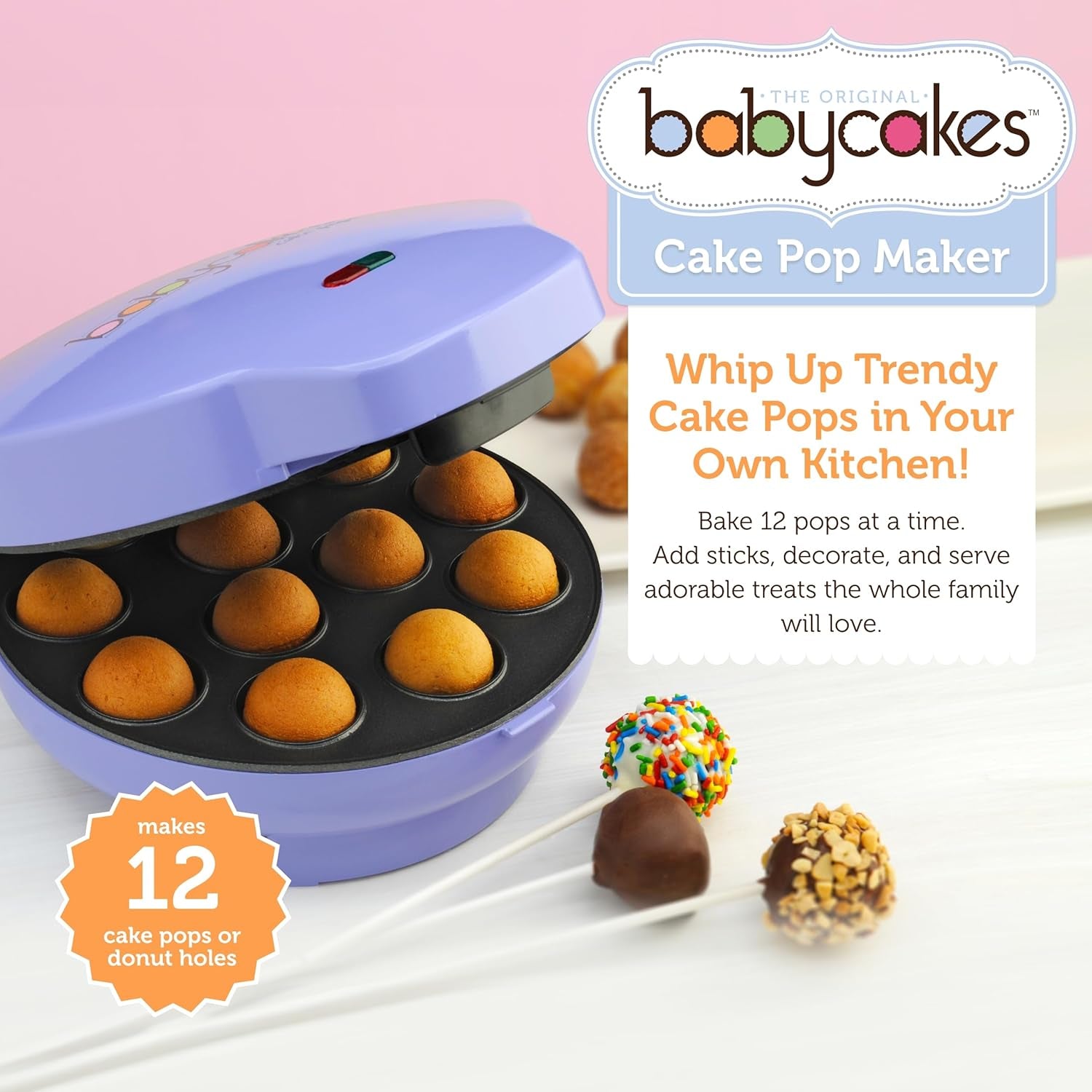Cake Pop Maker by Select Brands - Kit for Birthdays & More - Includes Decorating Stand & 50 Sticks 
