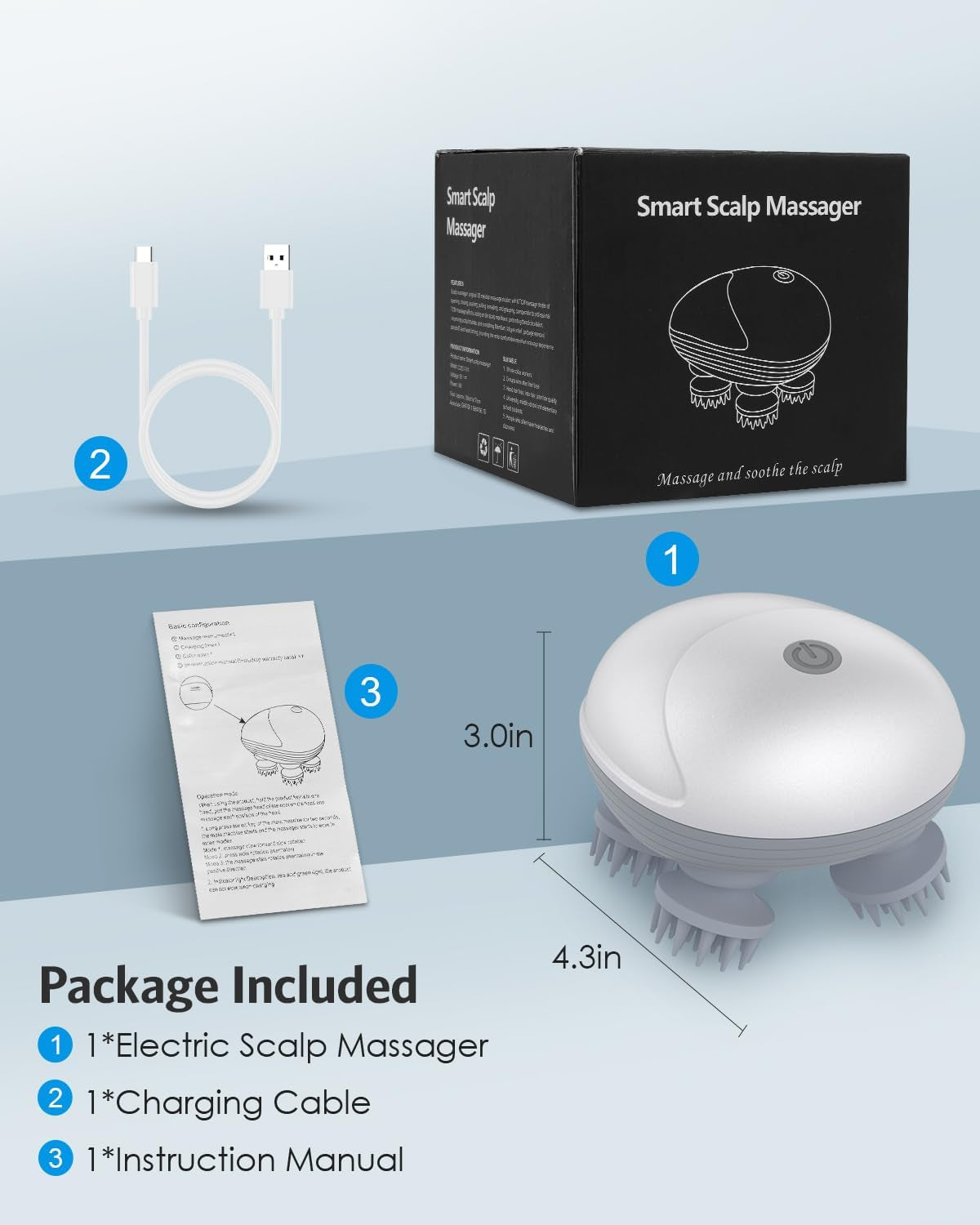 Upgraded Electric Scalp Massager, Portable Head Massager with Kneading 96 Massage Nodes,