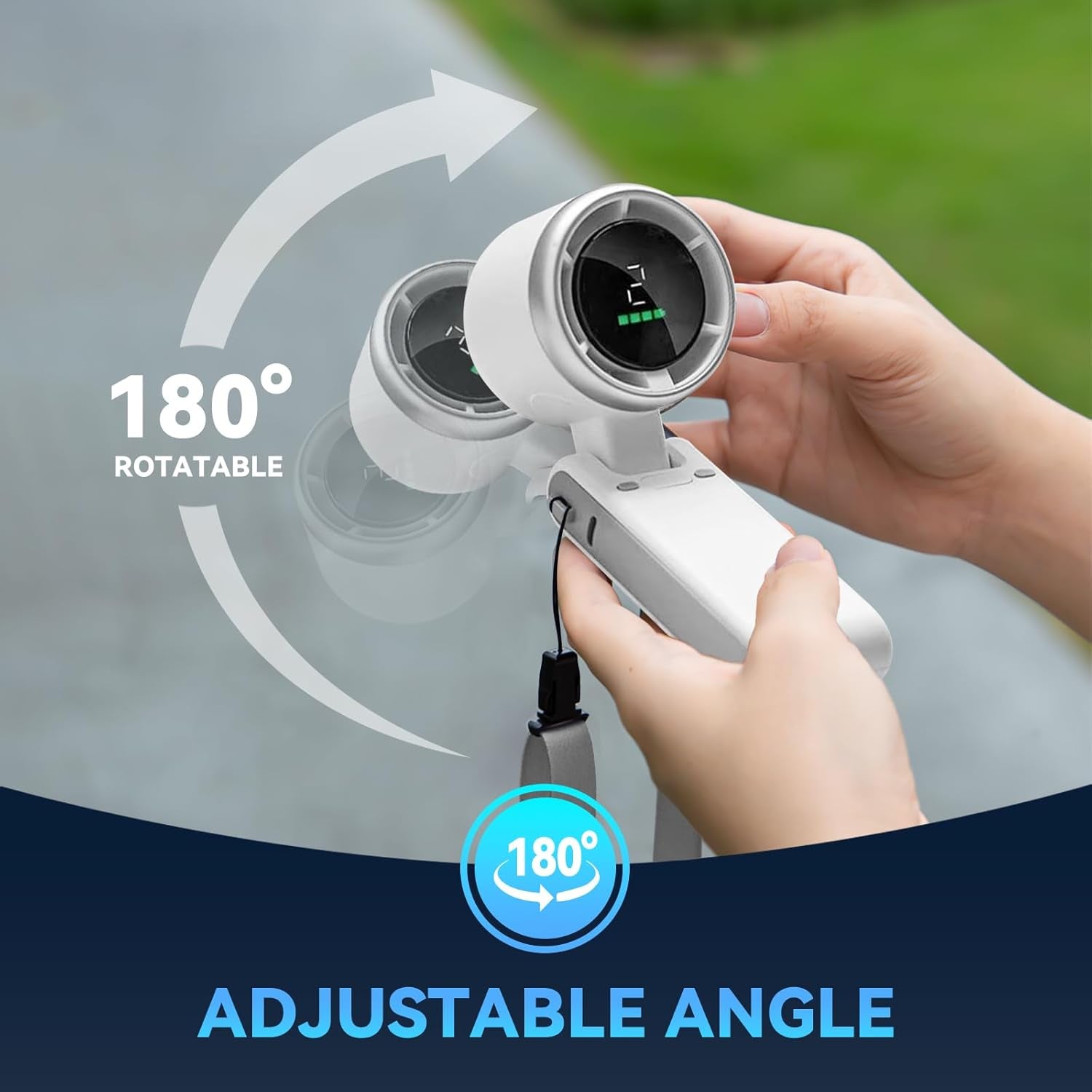 Portable Handheld Turbo Fan, 5 Gear Wind, Battery Operated,  Travel, Beach (White)