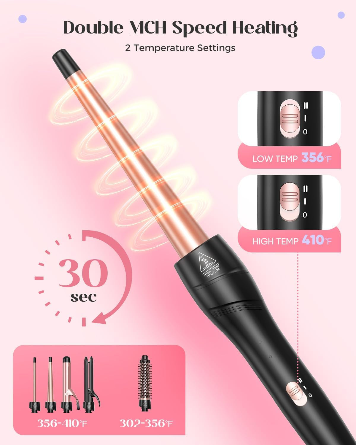 5 in 1 Curling Iron with Thermal Brush and 4 Interchangeable Ceramic Barrels(1/2 to 1 1/2 Inch),Gifts for Women