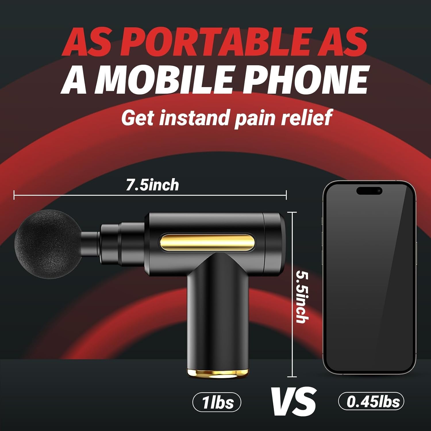 Handheld Portable Muscle Massager Tool for Full Body Pain Relief, Ideal Gifts for Men, Women(Black)