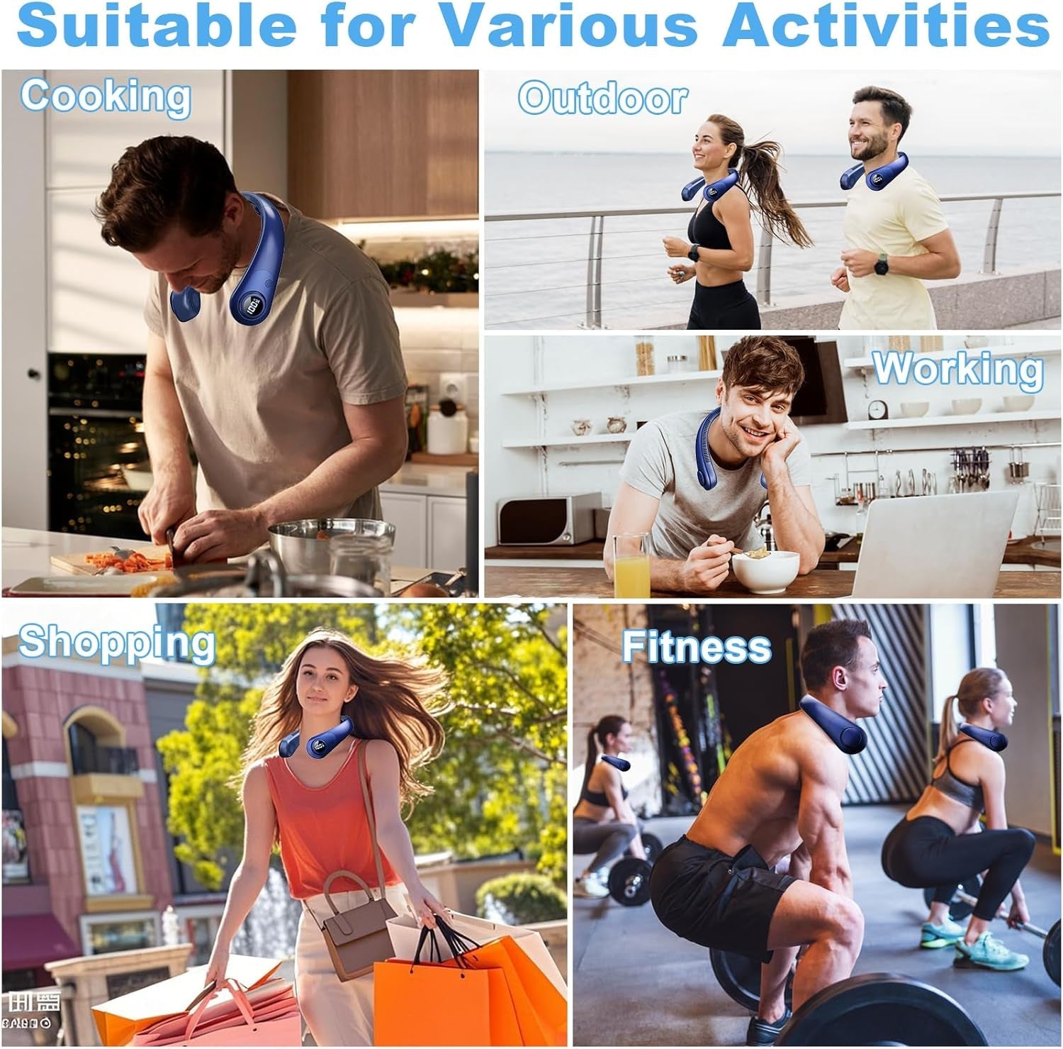 Portable Neck Fan That Blow Cold Air, LED Display, Rechargeable Hands-Free Wearable Cooling Personal Fan