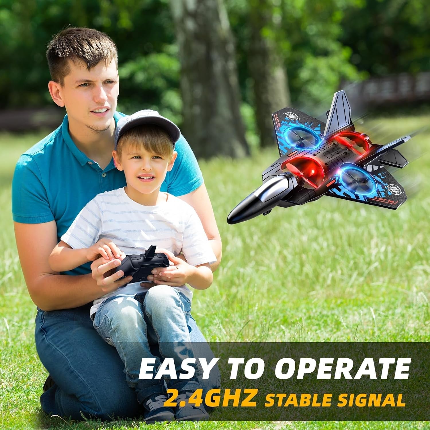 Foam Remote Control Airplane for Kids 8-12, 2.4 Ghz RC Plane with Colorful Lights, 360° Flips & Stunt Roll, 