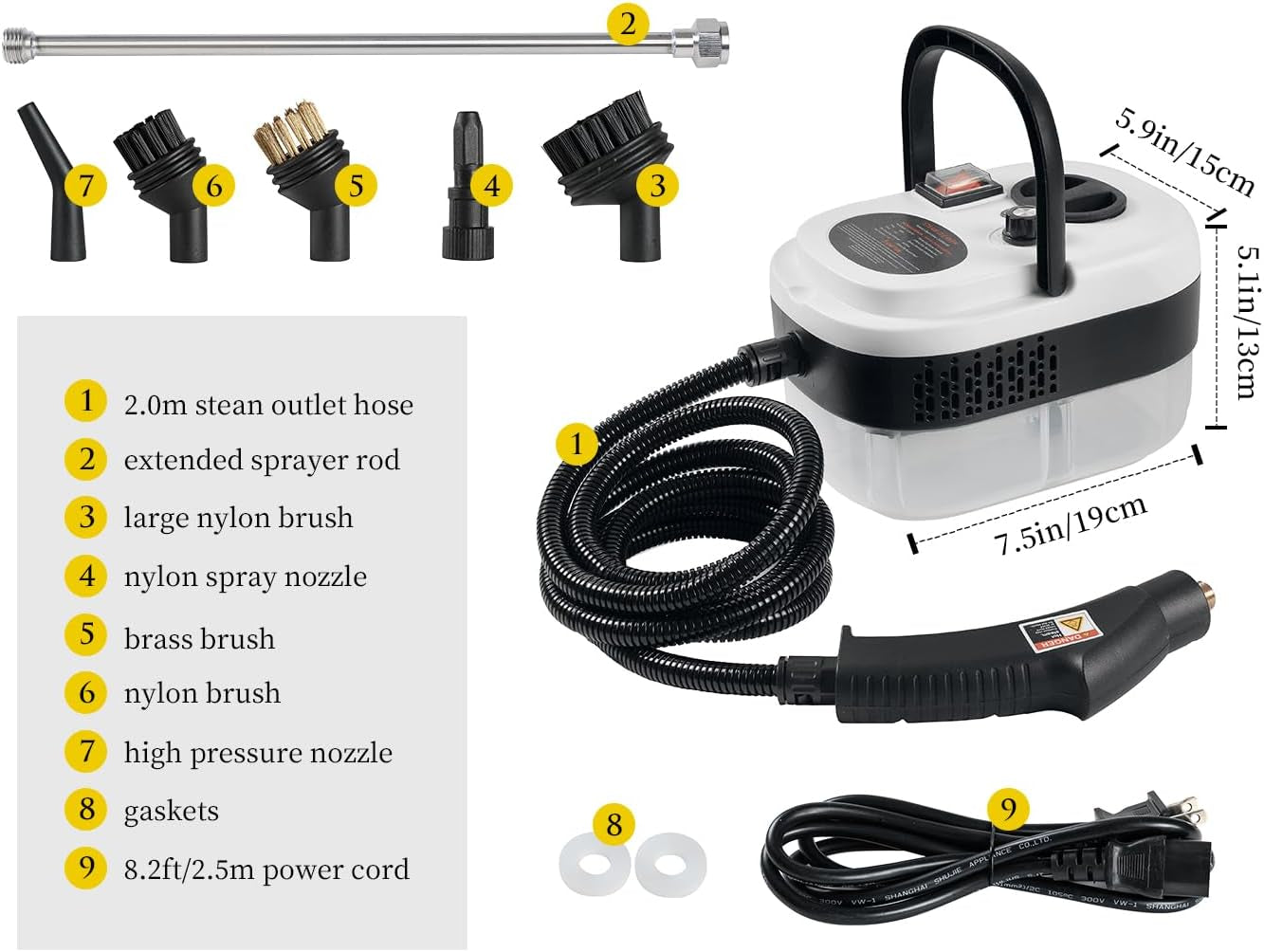 7 in 1 2500W High Pressure Steamer for Cleaning For Car, Handheld Steam Cleaner for Home