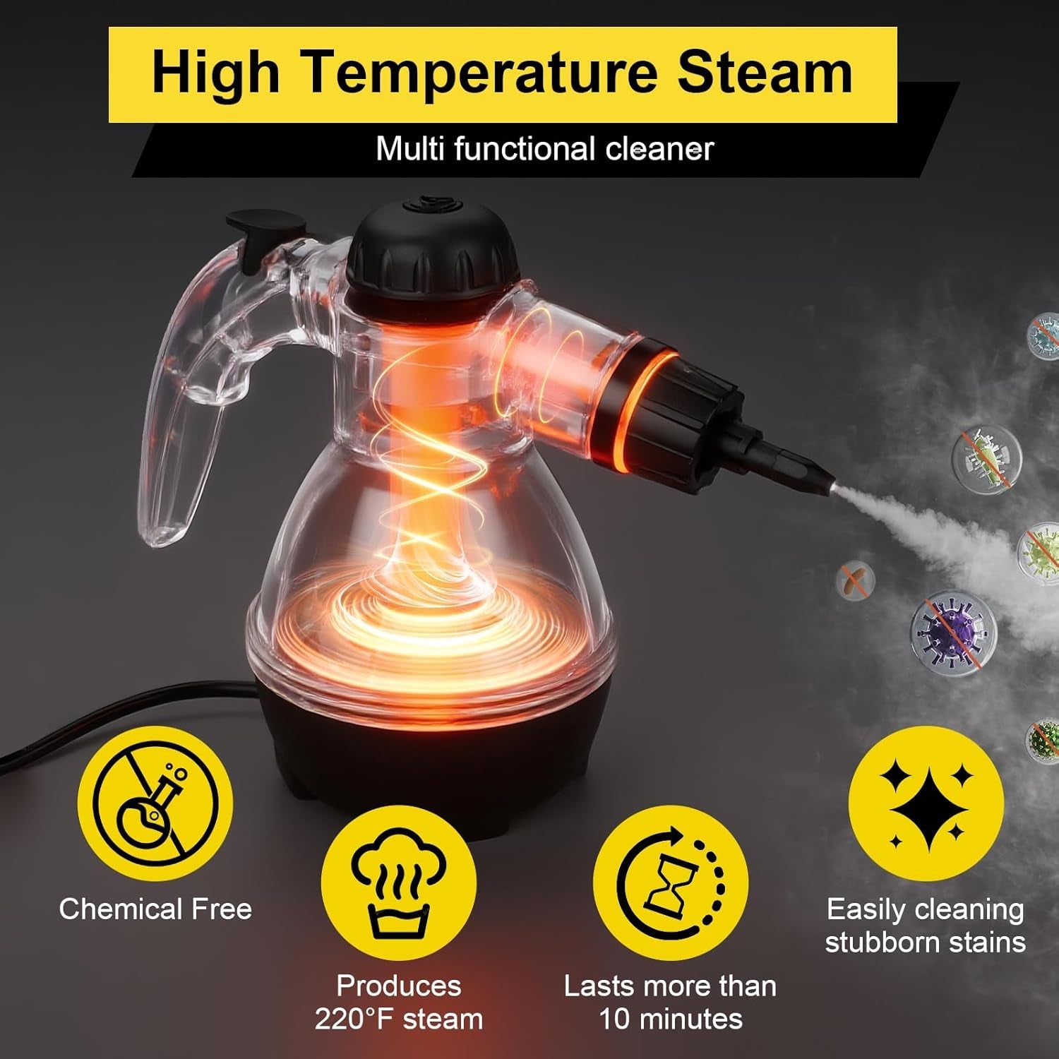 Handheld Steam Cleaner for Home, Powerful Pressurized Steam Cleaner Natural Steamer for Cleaning Car