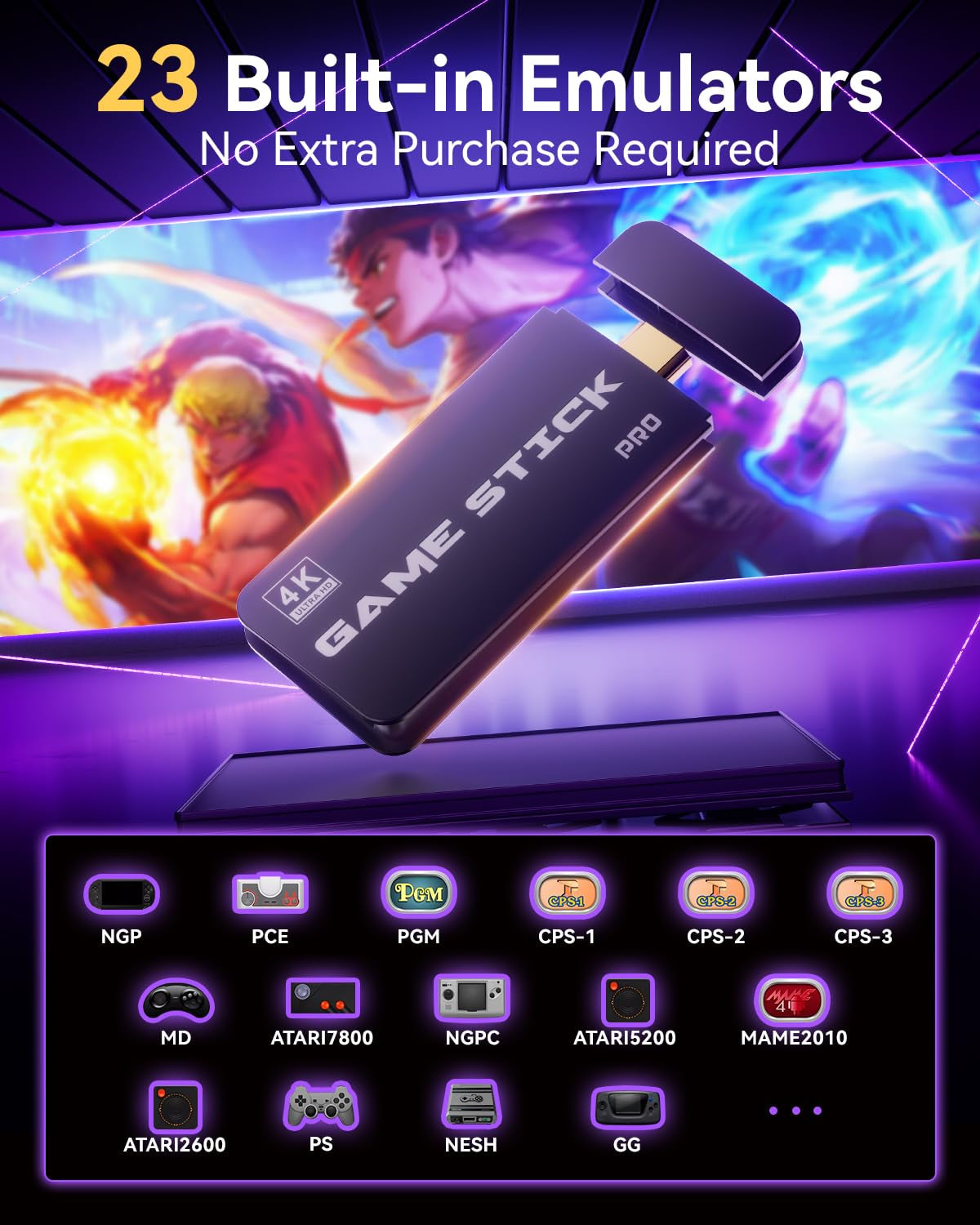 Retro Gaming Console, 20,000+ Retro Game Stick, 23 Emulators, 4K HD TV Game Stick with 2 Wireless Controllers